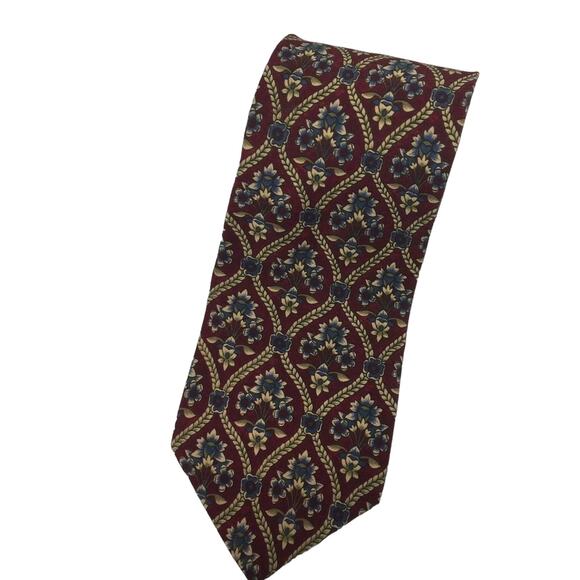 Karl Lagerfeld Red Blue Gold Retro Floral Designer Vintage Wide Width Silk Tie - Picture 1 of 5